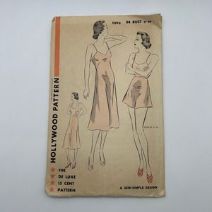 Hollywood Vintage 1940's Pattern #1395 Women's Slip and Panties Bust 34 Hip 37